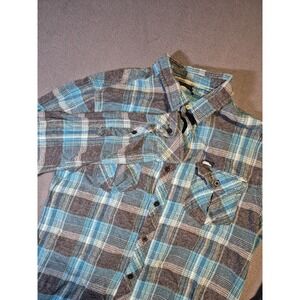 Vintage 1990's No Fear Blue Plaid Grunge Flannel Button Up Shirt Size Medium